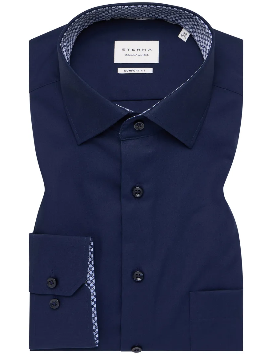 Eterna overhemd navy effen borstzak comfort fit
