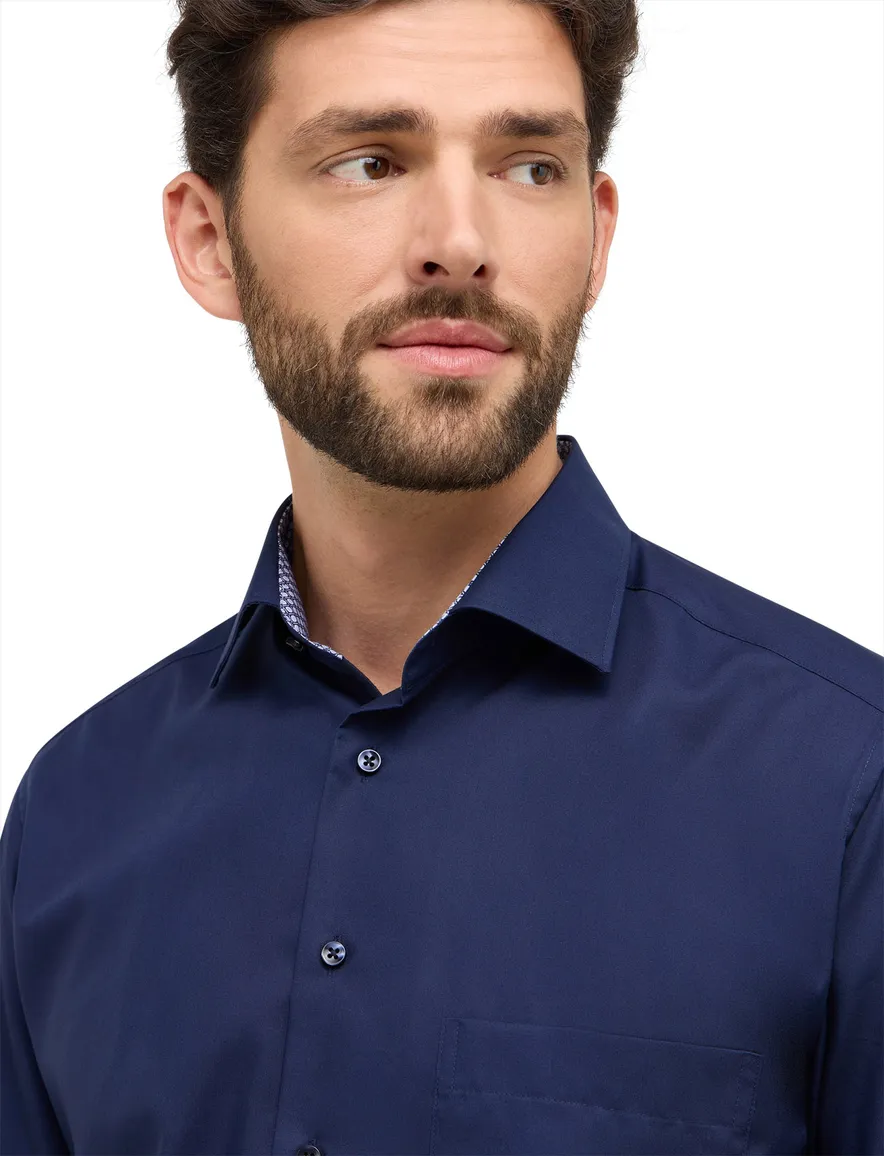 Eterna overhemd navy effen borstzak comfort fit