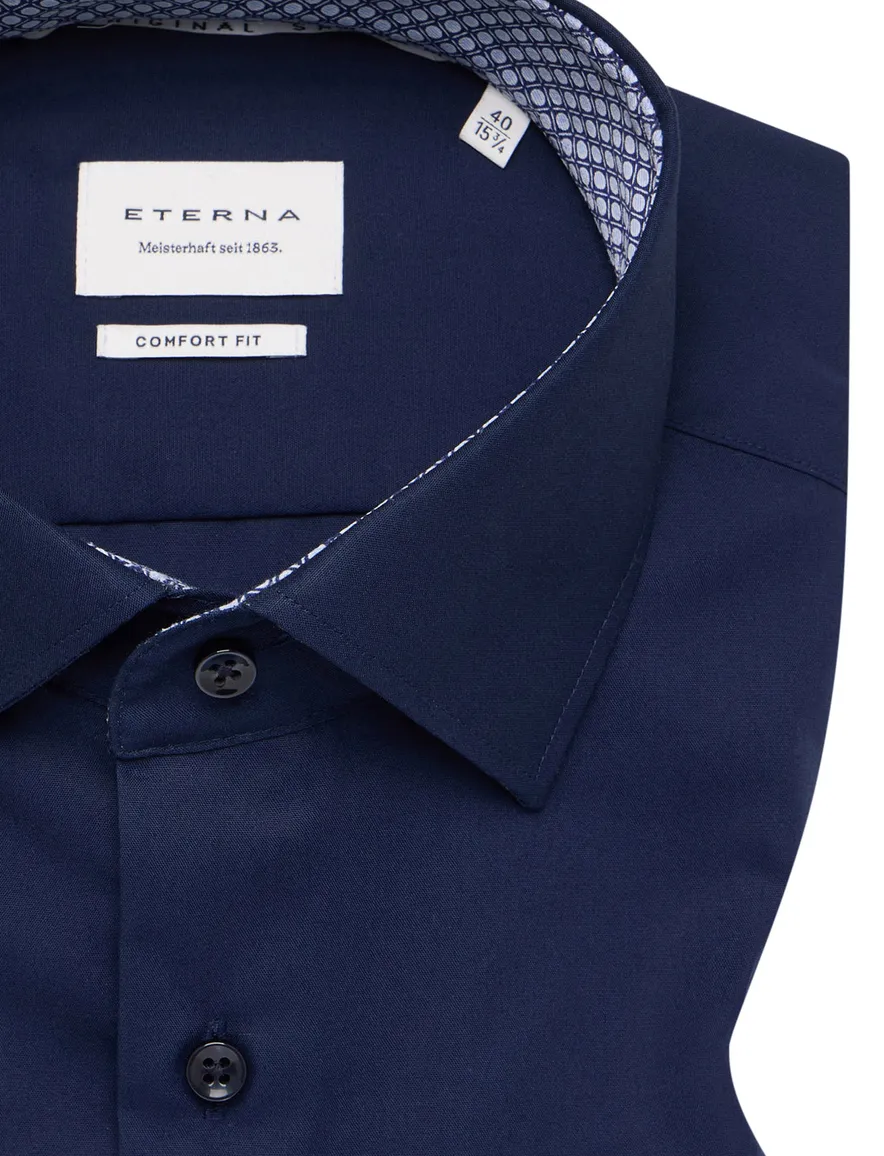 Eterna overhemd navy effen borstzak comfort fit