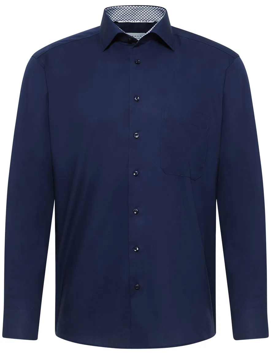 Eterna overhemd navy effen borstzak comfort fit