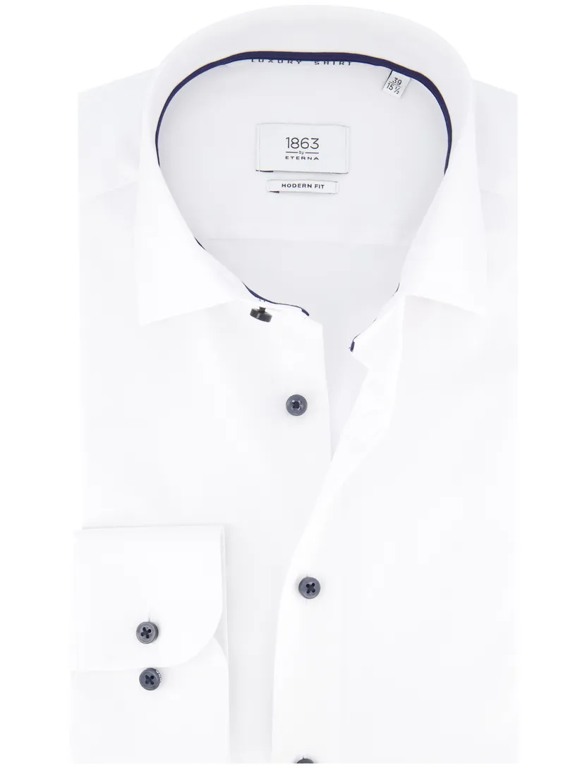 Eterna overhemd wit Modern Fit semi wide spread boord effen