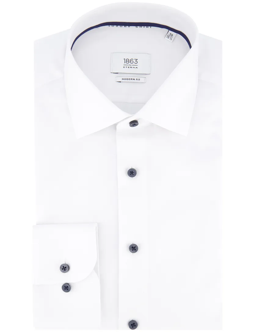 Eterna overhemd wit Modern Fit semi wide spread boord effen