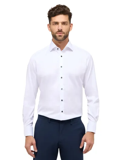 Eterna Eterna overhemd wit Modern Fit semi wide spread boord effen