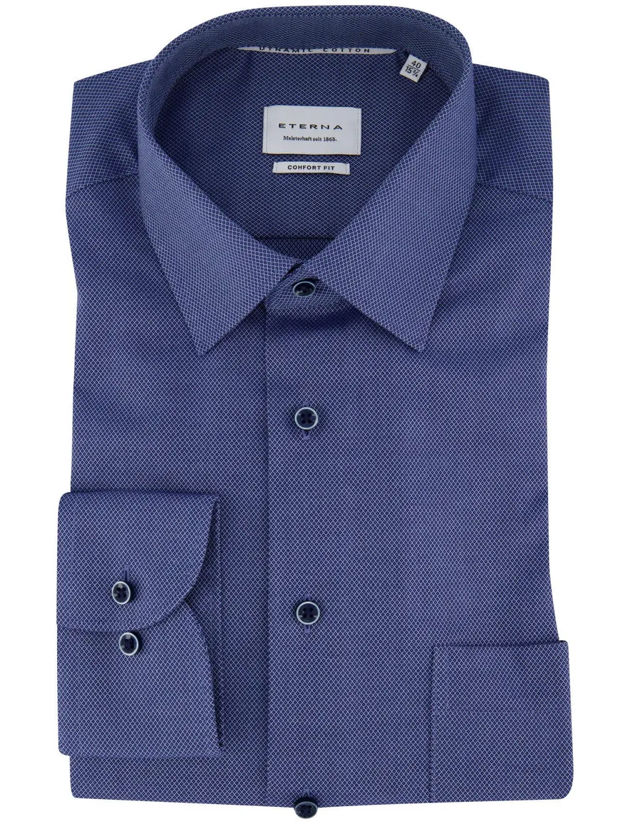 Eterna Comfort Fit business overhemd patroon donkerblauw