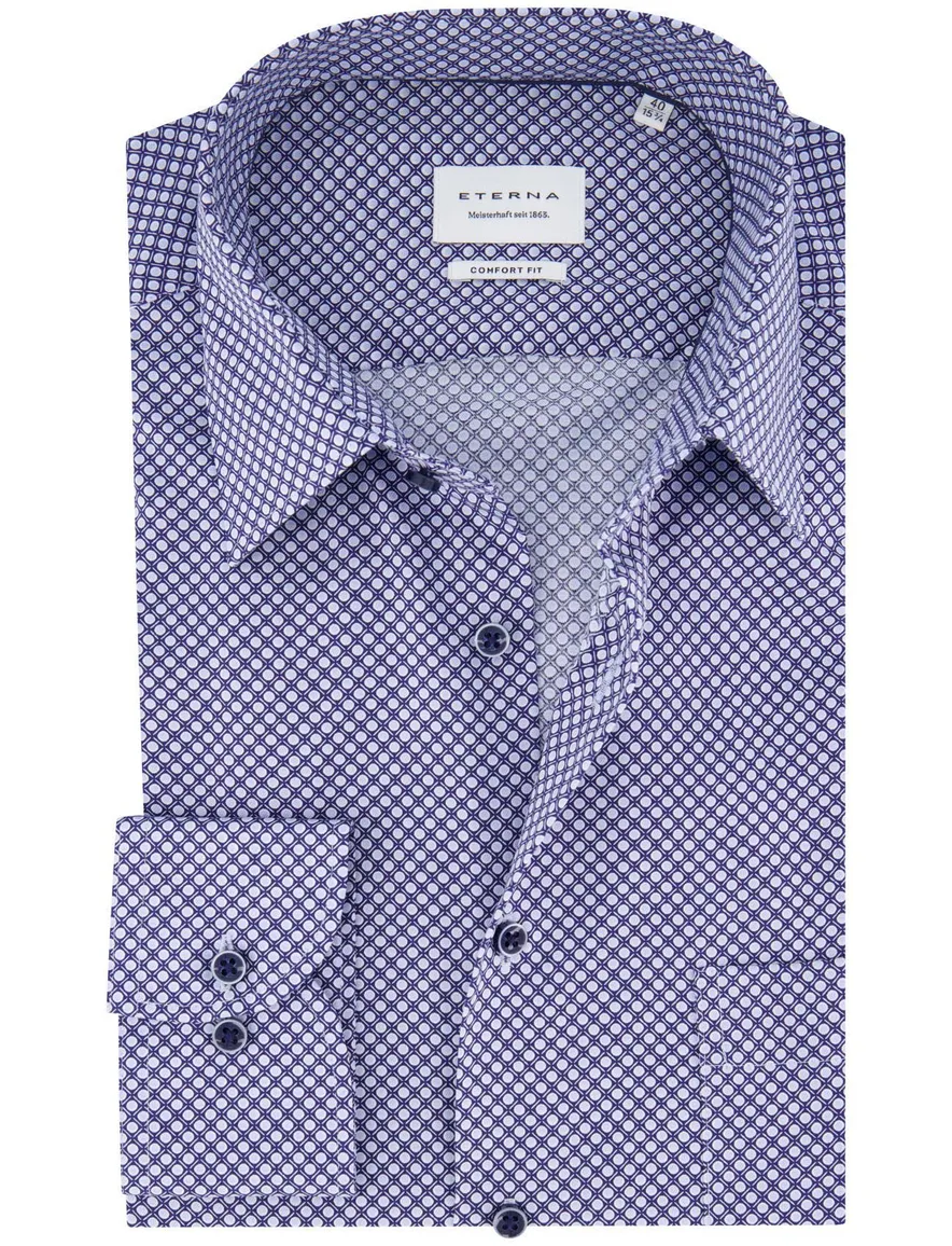 Eterna overhemd blauw geprint lange mouw