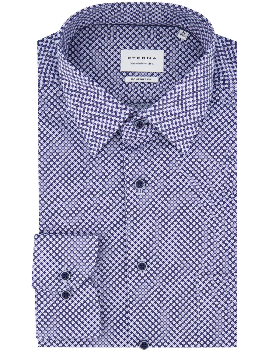 Eterna overhemd blauw geprint lange mouw