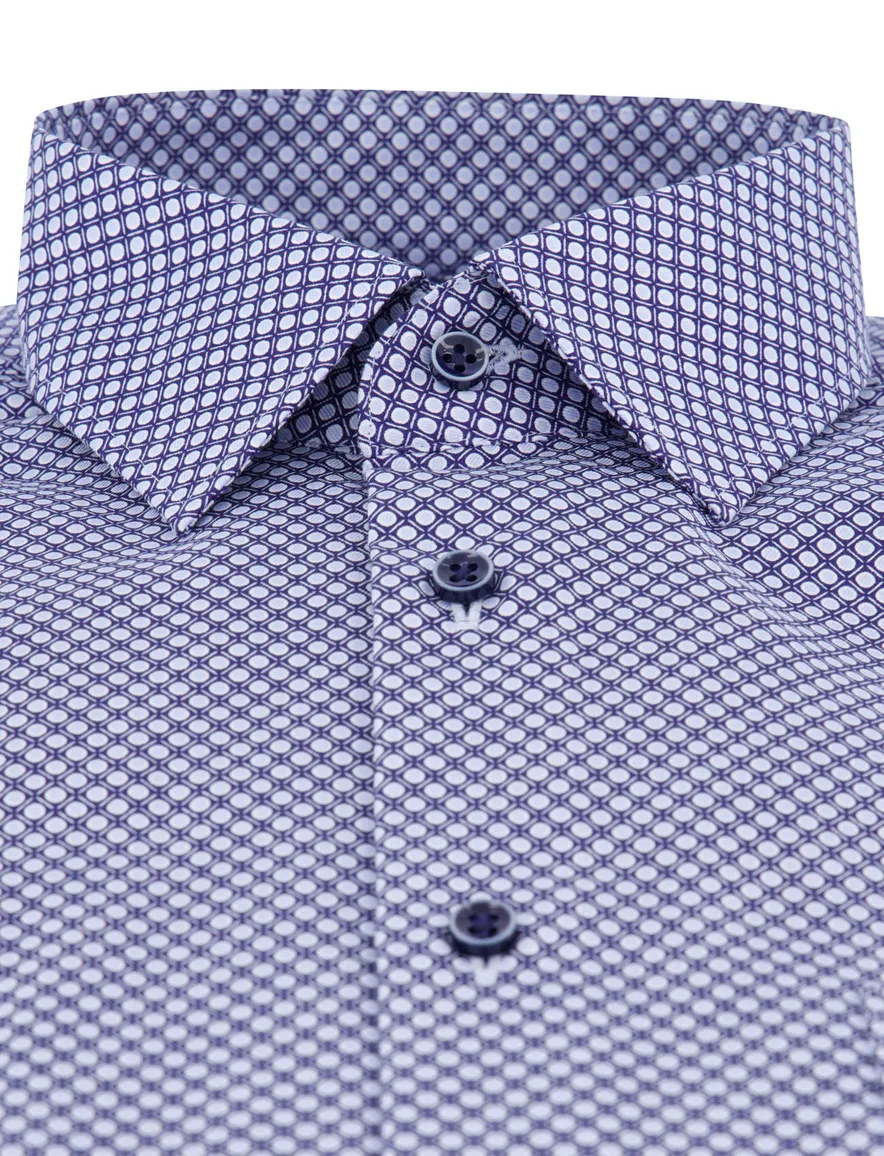 Eterna overhemd blauw geprint lange mouw