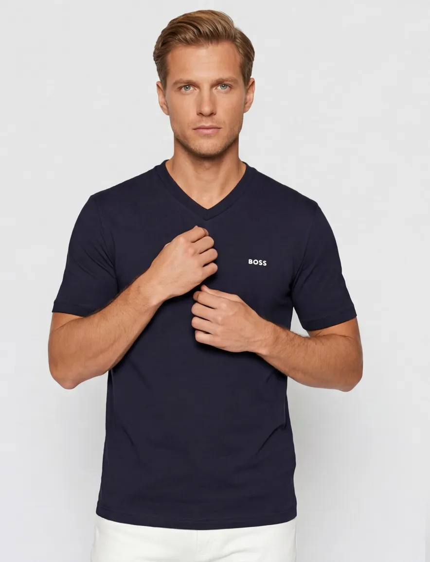 BOSS Green t-shirt donkerblauw effen