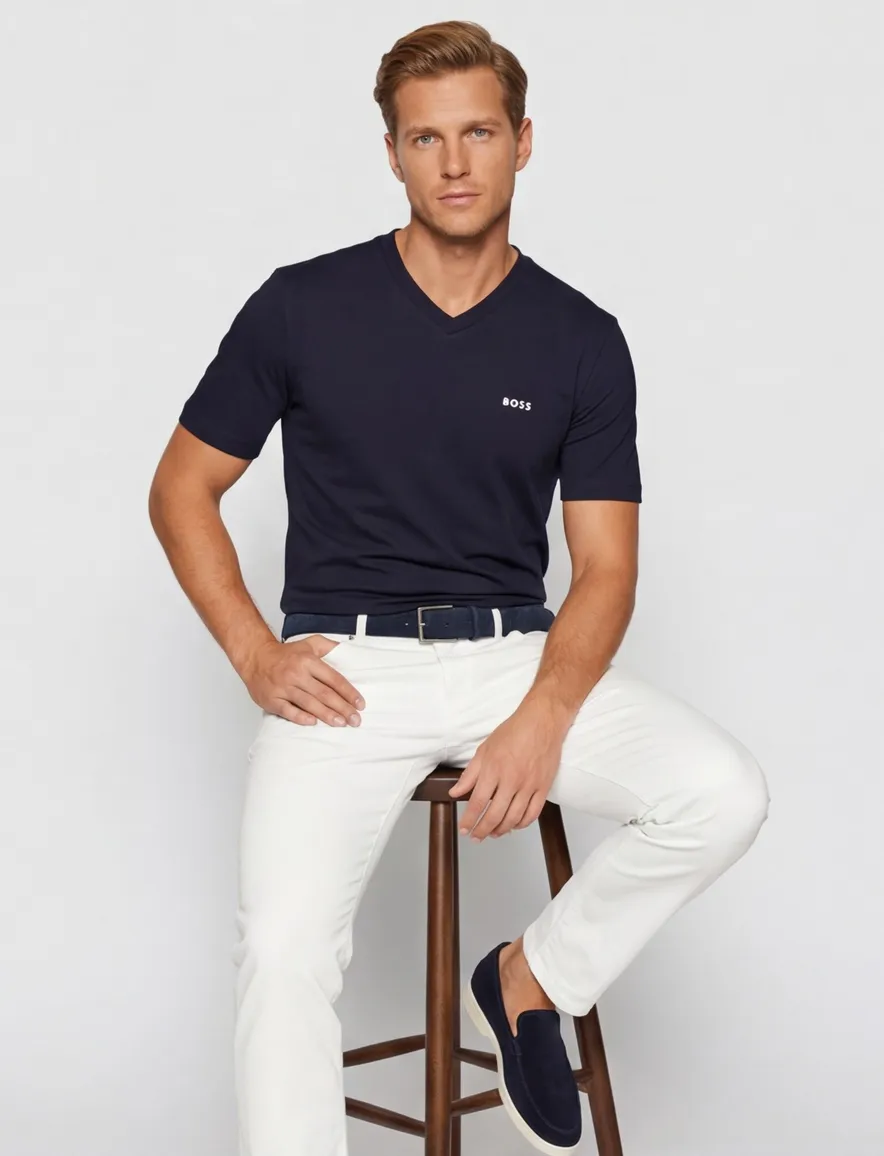 BOSS Green t-shirt donkerblauw effen