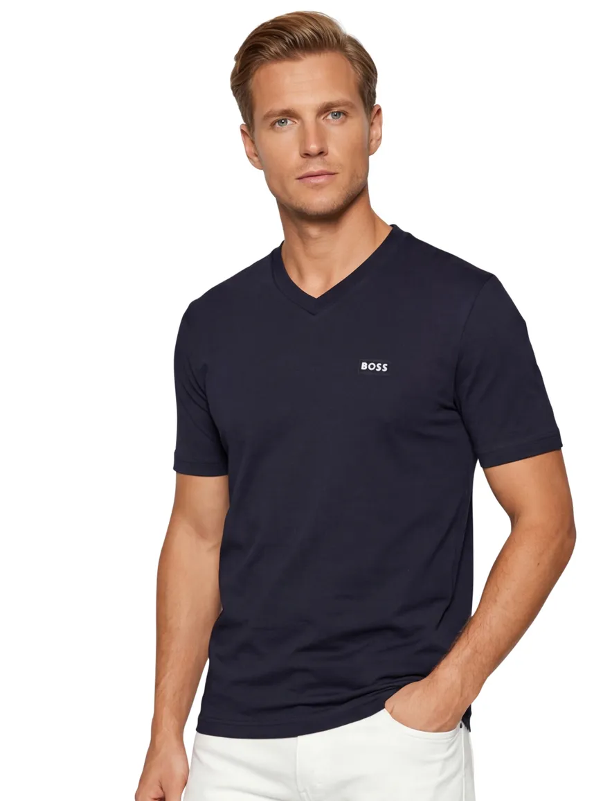 BOSS Green t-shirt donkerblauw effen