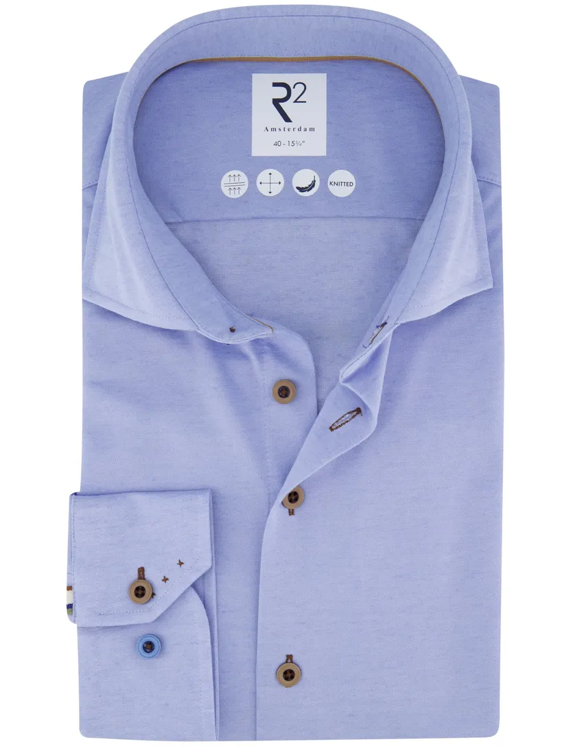 R2 overhemd lichtblauw lange mouw wide collar