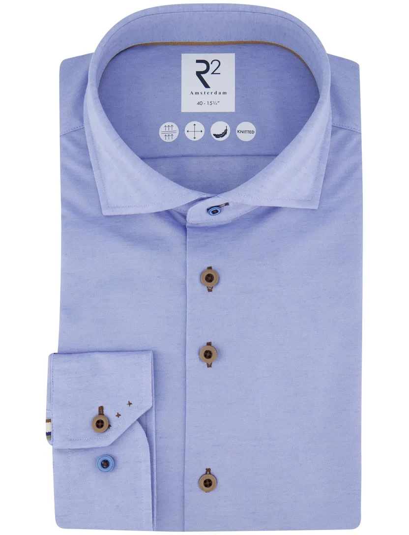 R2 overhemd lichtblauw lange mouw wide collar