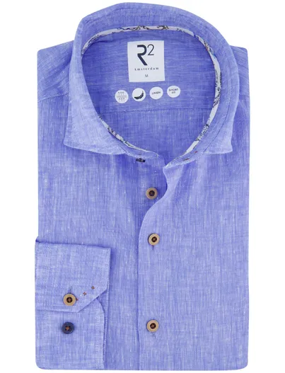 R2 R2 overhemd lichtblauw Short Fit gemeleerd