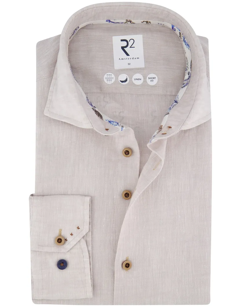 R2 Amsterdam overhemd beige lange mouw linnen