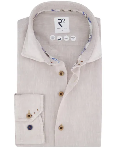 R2 R2 Amsterdam overhemd beige lange mouw short fit
