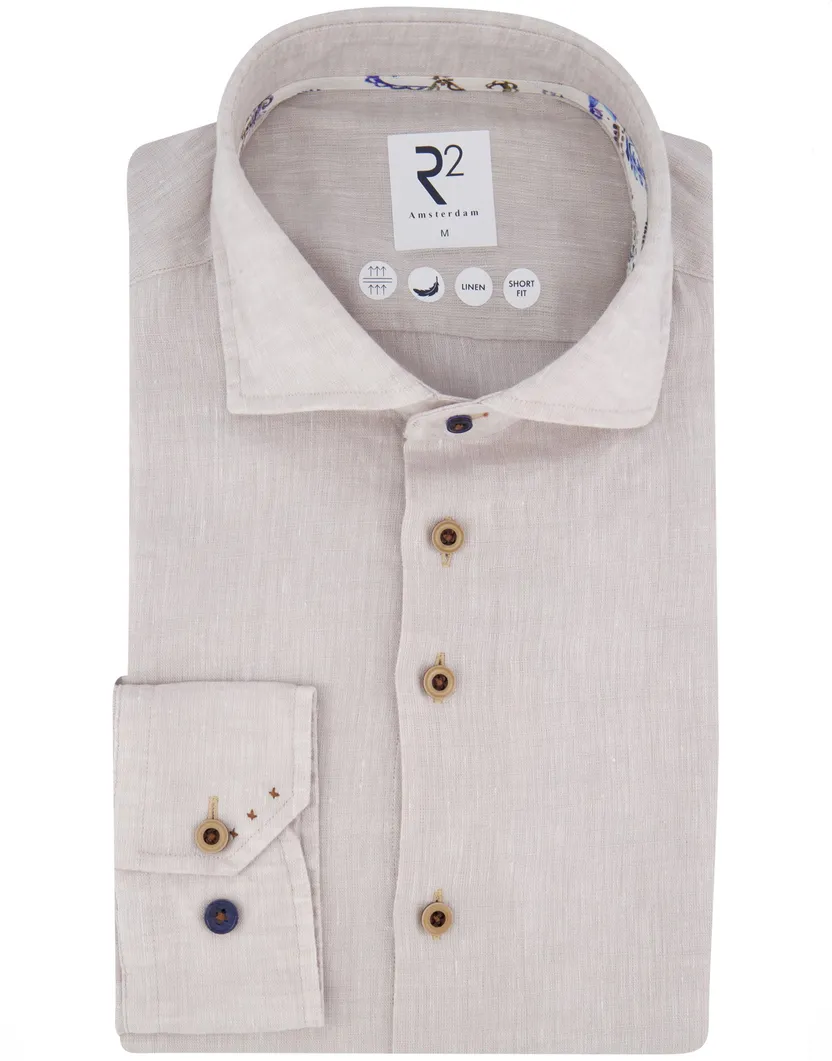 R2 Amsterdam overhemd beige lange mouw linnen