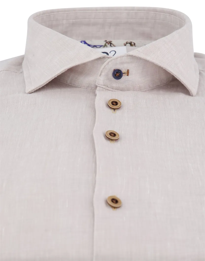 R2 Amsterdam overhemd beige lange mouw linnen