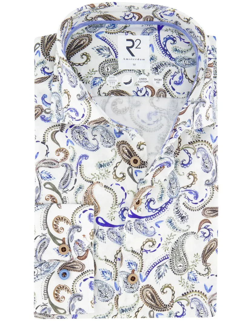 R2 Amsterdam overhemd blauw geprint lange mouw geprint