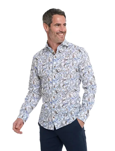 R2 R2 Amsterdam overhemd wit geprint lange mouw short fit