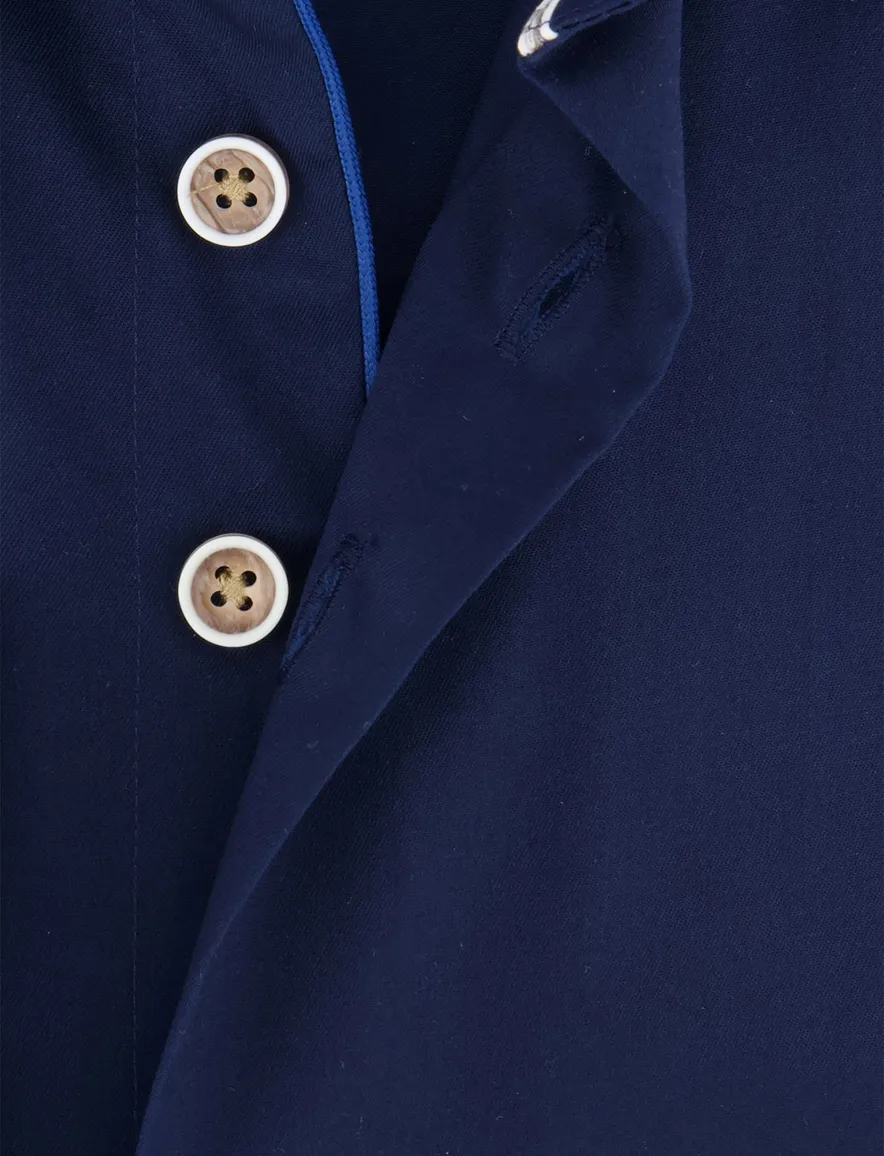 R2 overhemd donkerblauw katoen wide spread effen