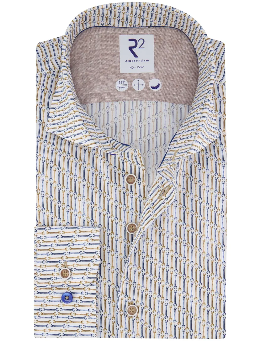 R2 overhemd wit lange mouw wide collar