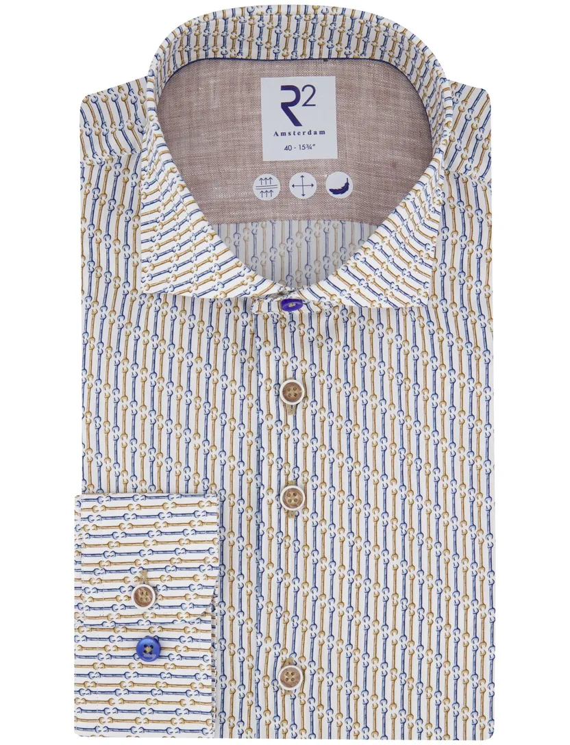R2 overhemd wit lange mouw wide collar