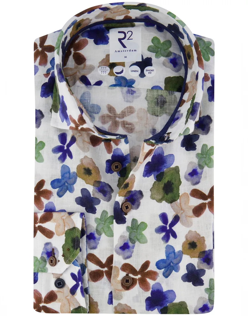 R2 overhemd geprint met bloemen linnen
