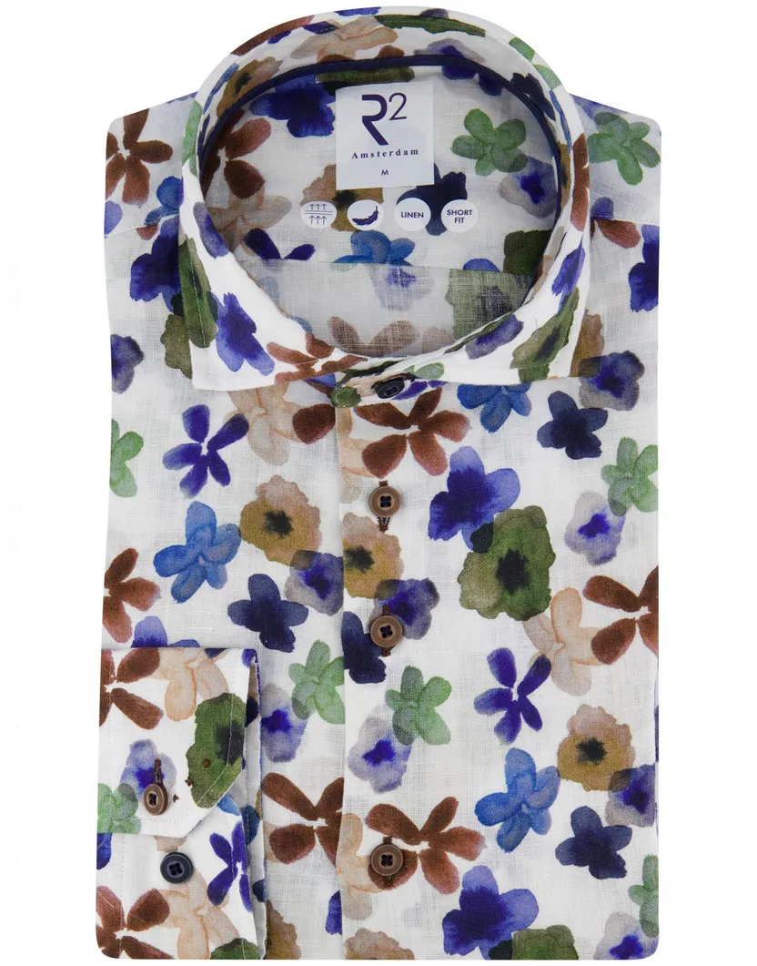 R2 overhemd geprint met bloemen linnen
