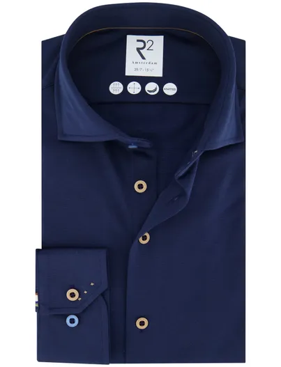 R2 R2 overhemd mouwlengte 7 donkerblauw knitted