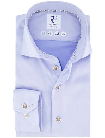 R2 R2 overhemd mouwlengte 7 lichtblauw effen wide collar