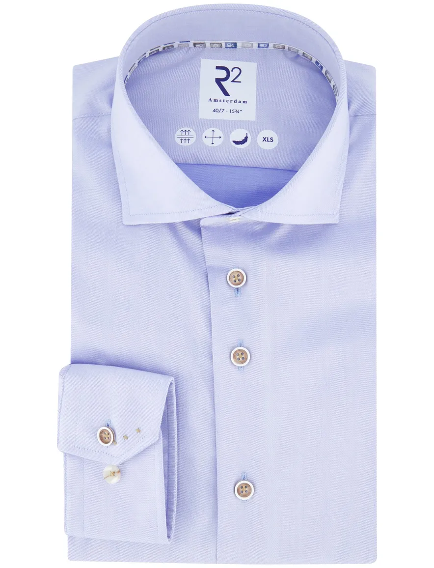 R2 overhemd mouwlengte 7 lichtblauw effen wide collar