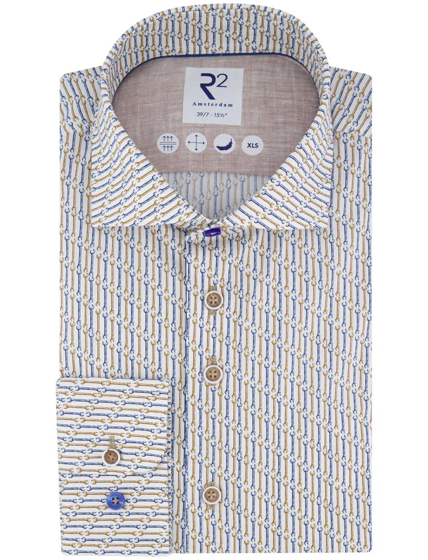 normale fit katoen R2 overhemd mouwlengte 7 beige