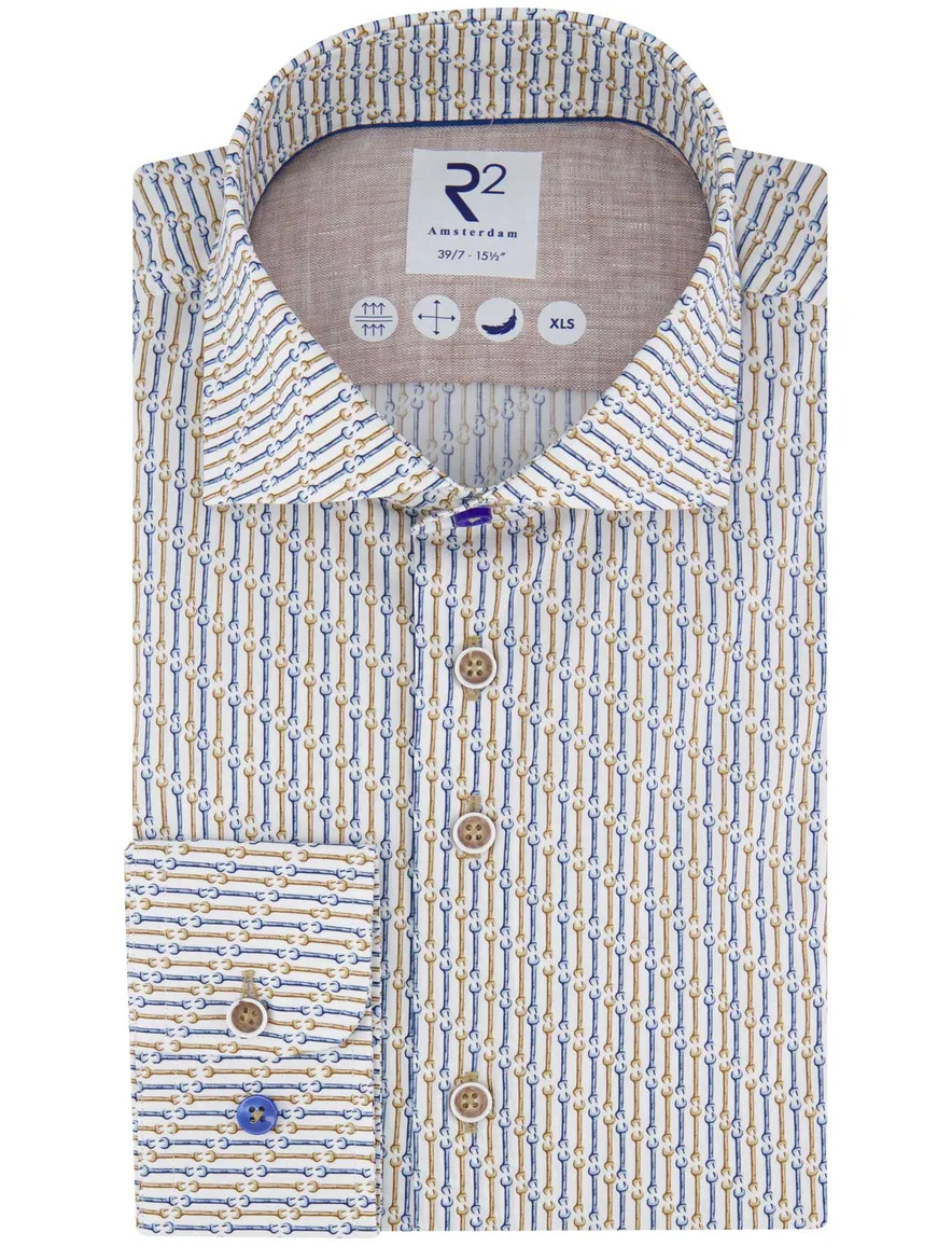 R2 overhemd mouwlengte 7 beige