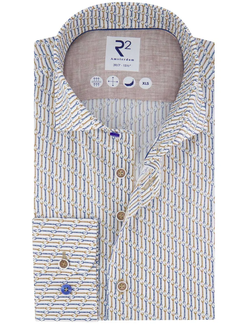 normale fit katoen R2 overhemd mouwlengte 7 beige