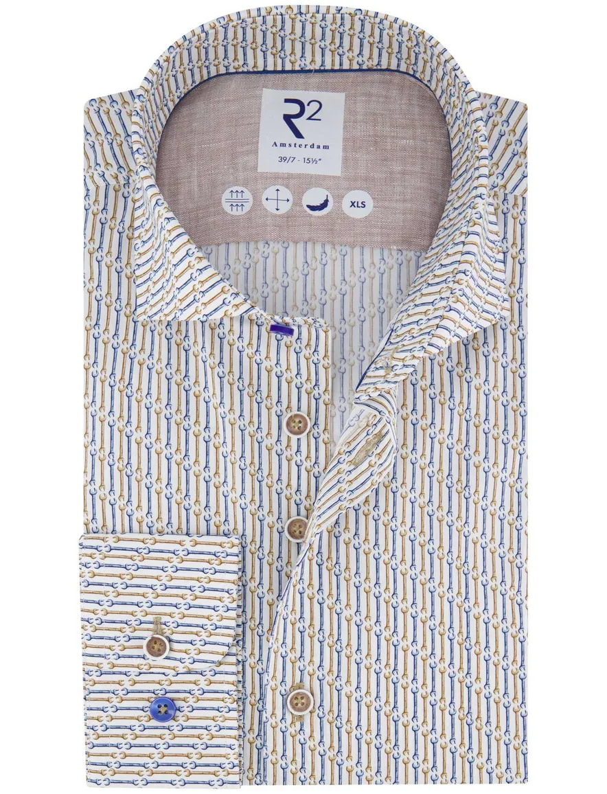 R2 overhemd mouwlengte 7 beige