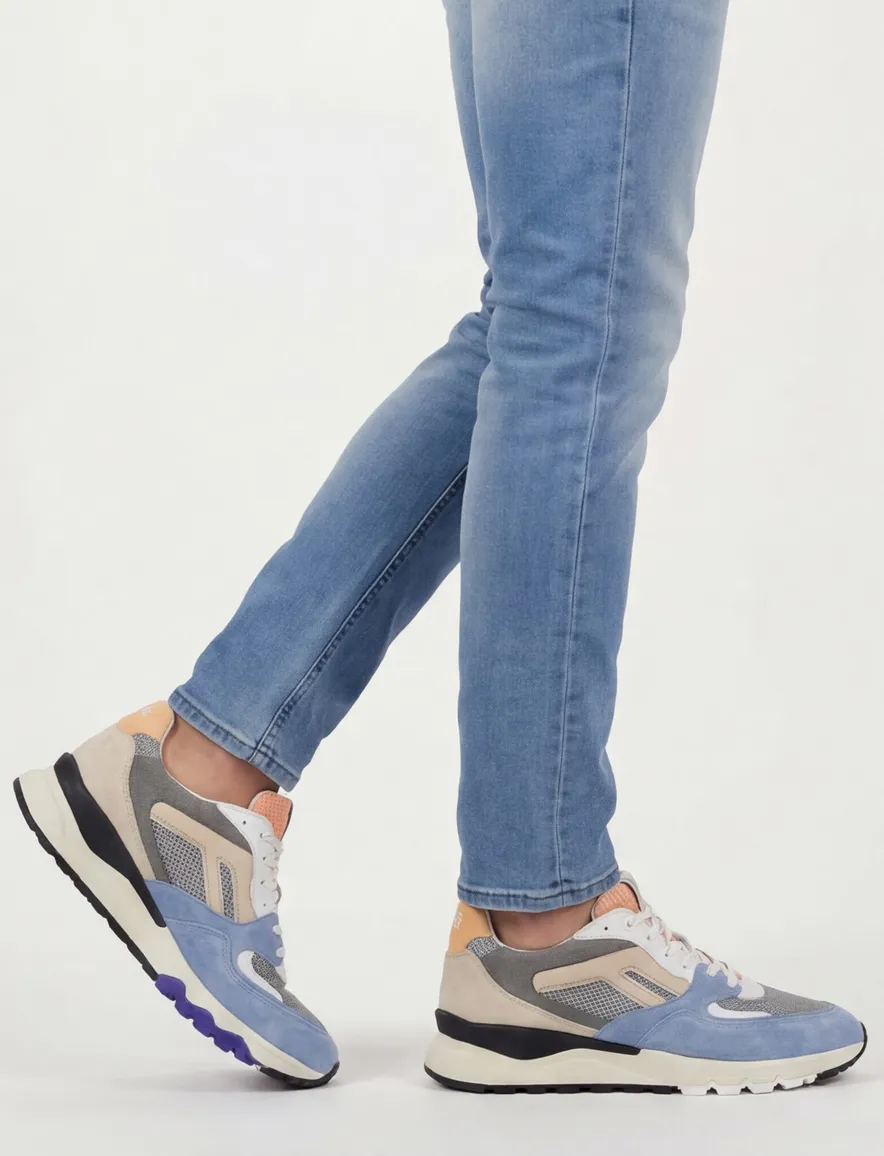 Floris van Bommel sneakers blauw grijs geprint
