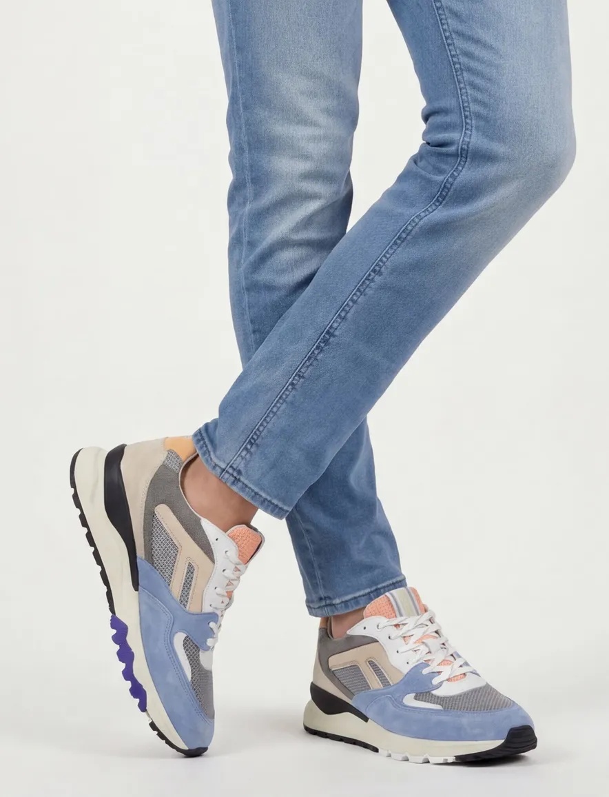 Floris van Bommel sneakers blauw grijs geprint
