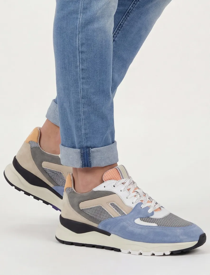 Floris van Bommel sneakers blauw grijs geprint