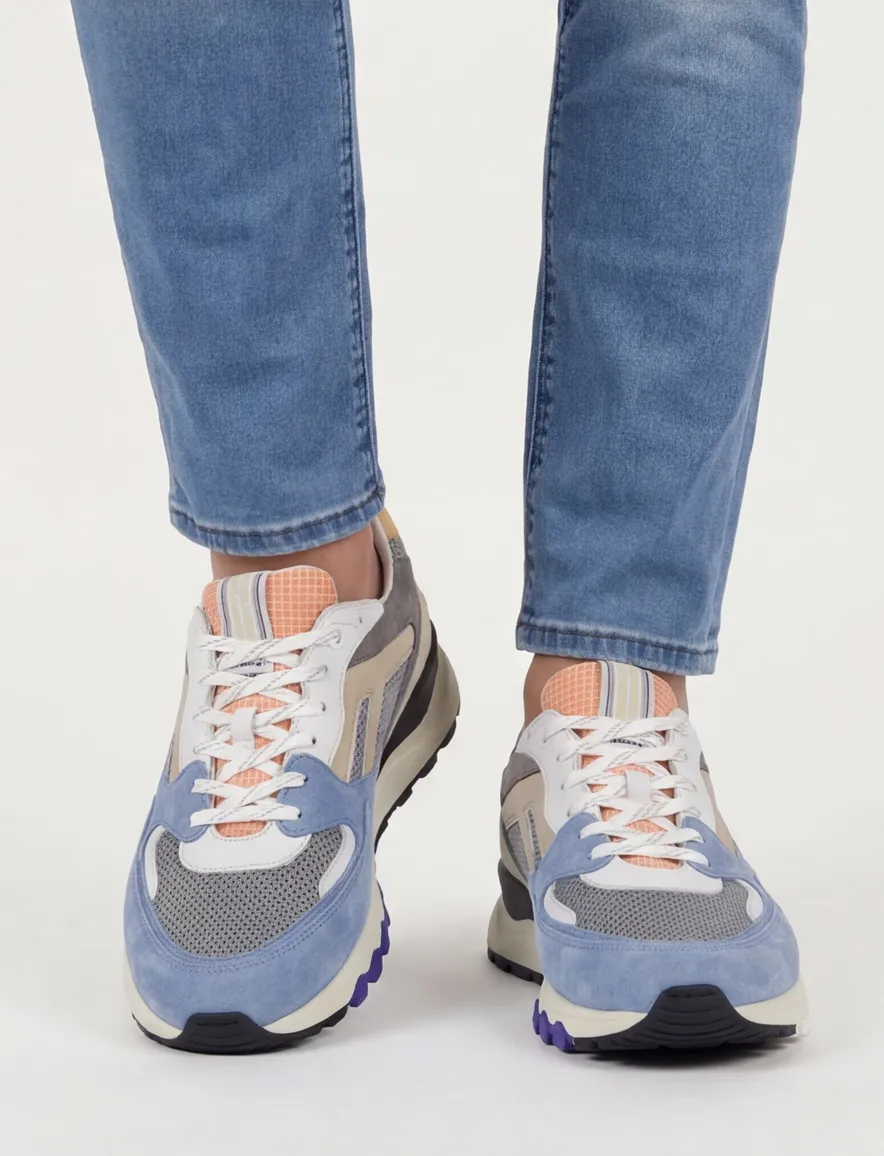 Floris van Bommel sneakers blauw grijs geprint