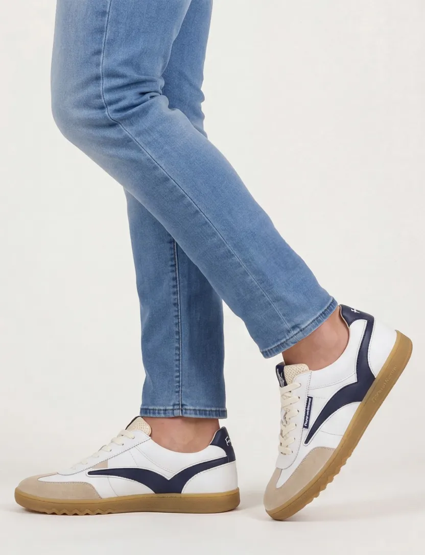 Floris van Bommel sneakers wit donkerblauw beige laag