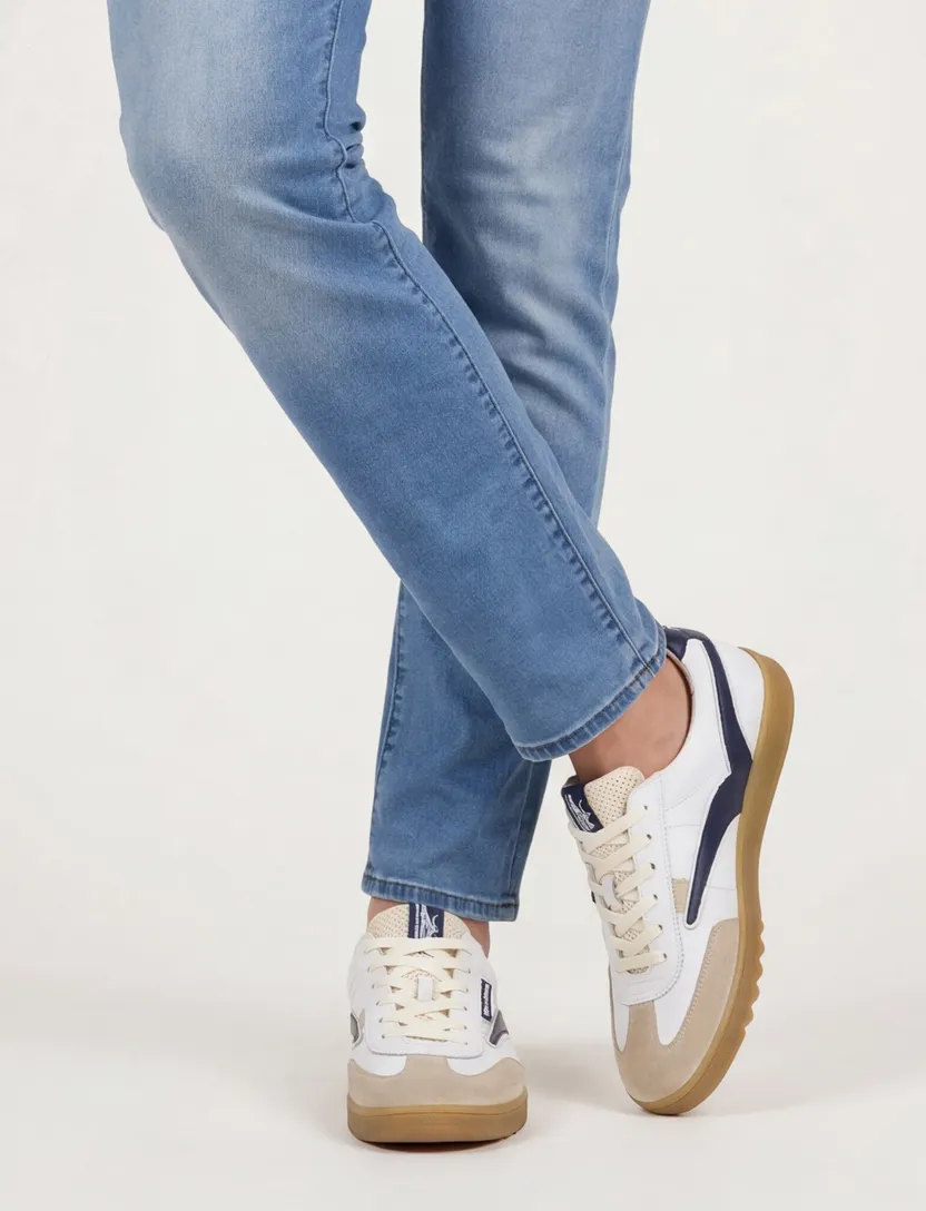 Floris van Bommel sneakers wit donkerblauw beige laag