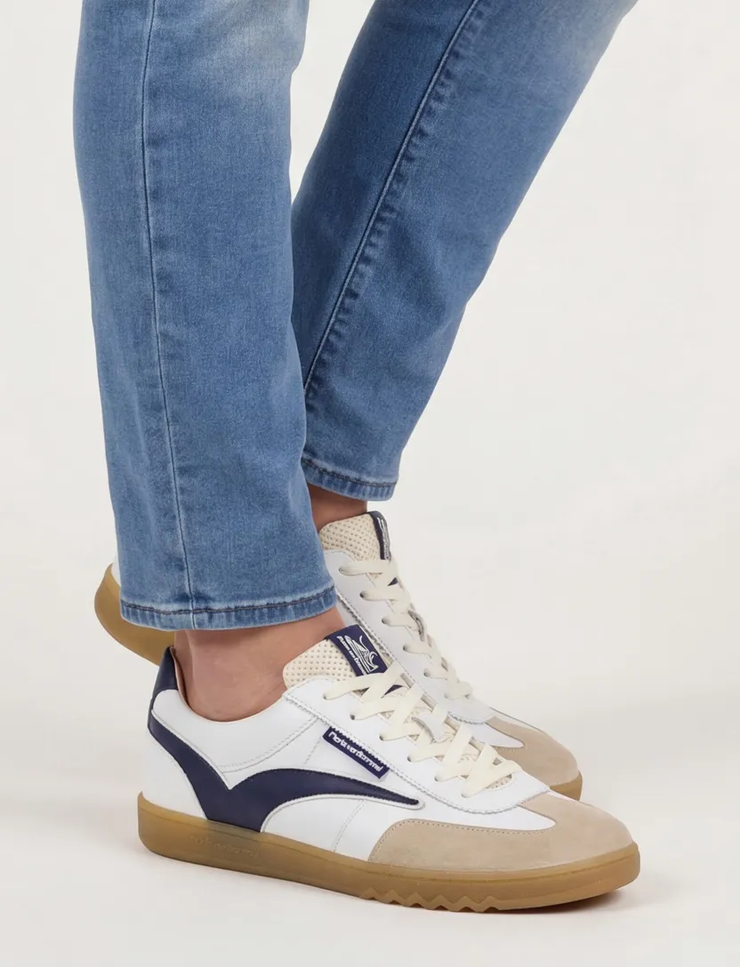Floris van Bommel sneakers wit donkerblauw beige laag