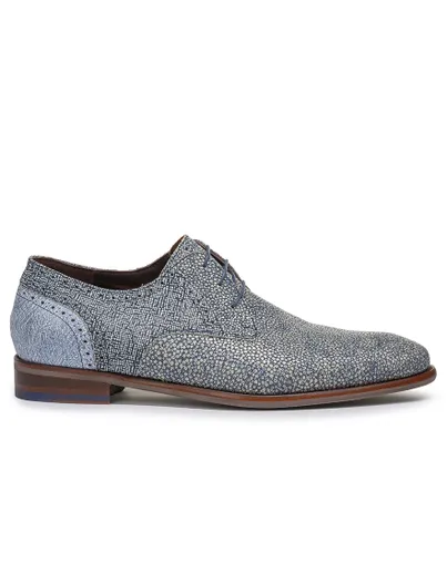 Floris van Bommel Veterschoenen Floris van Bommel blauw leer geprint