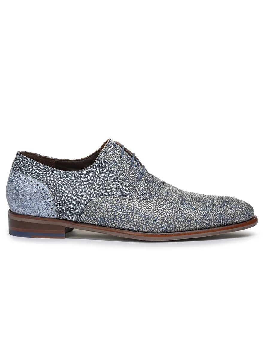 Veterschoenen Floris van Bommel blauw leer geprint