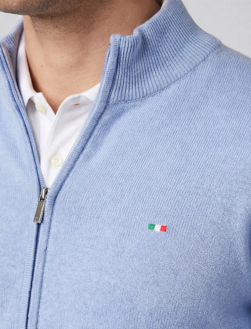 katoenen Portofino vest lichtblauw effen normale fit
