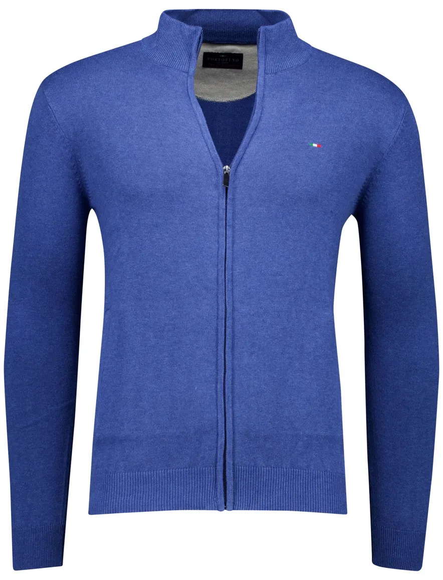 Portofino vest blauw gemeleerd hoge hals katoen
