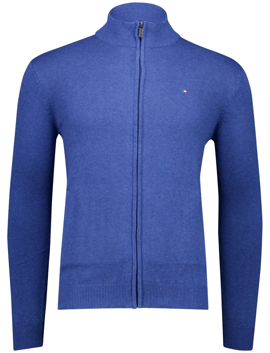 Portofino vest blauw gemeleerd hoge hals katoen