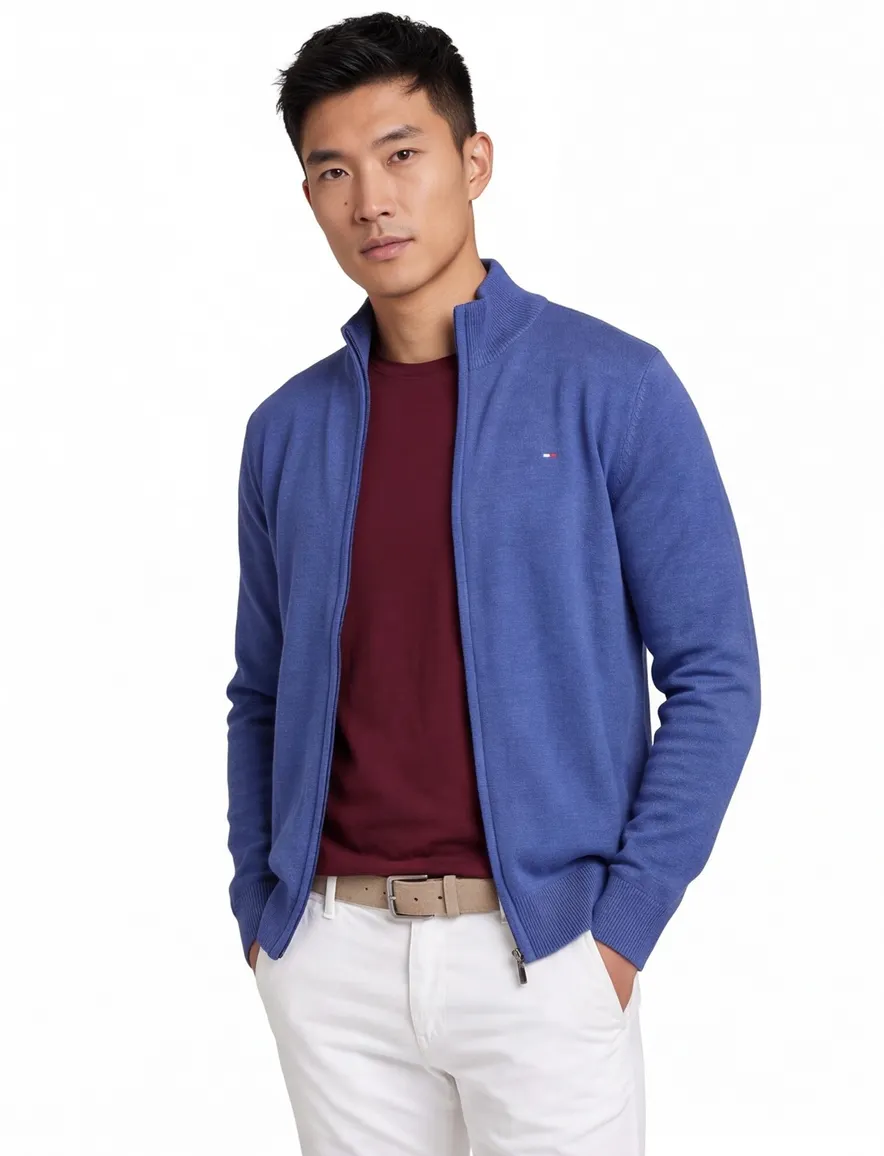 Portofino vest blauw gemeleerd hoge hals katoen