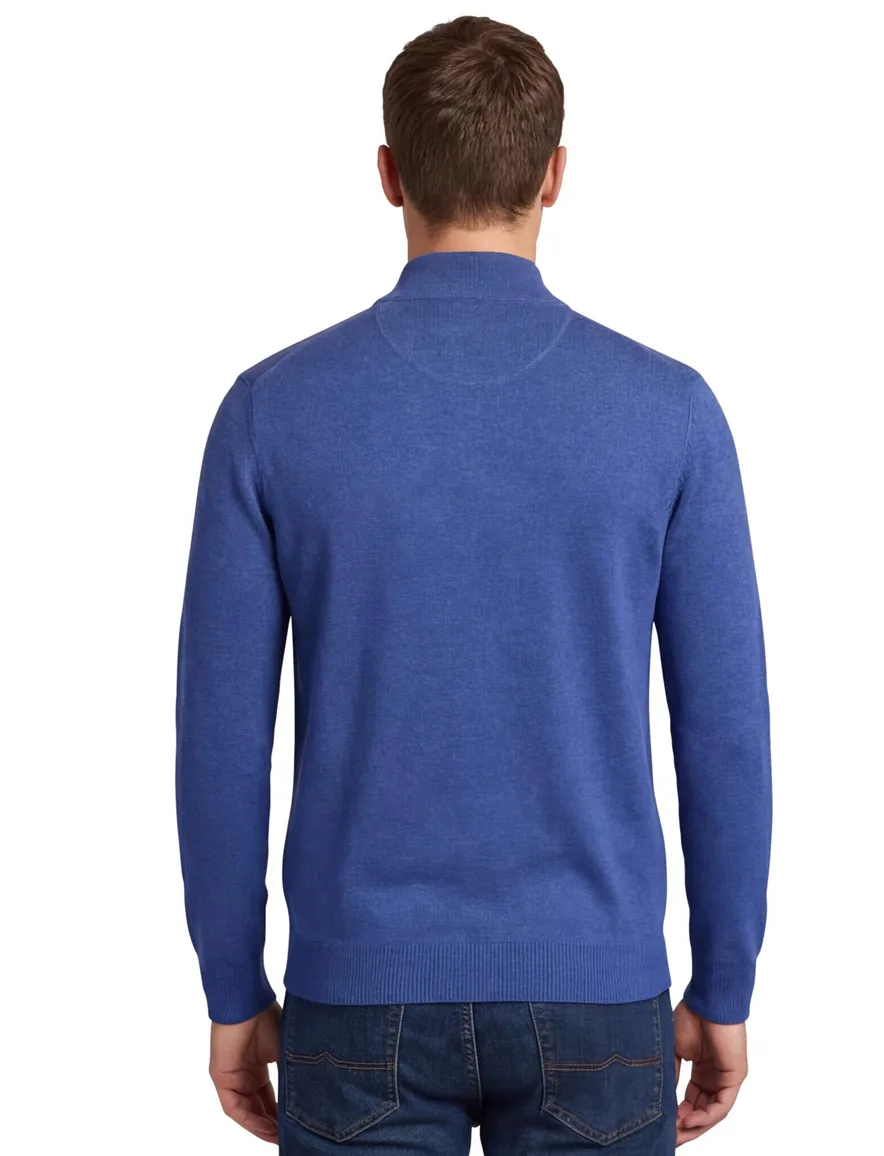 Portofino vest blauw gemeleerd hoge hals katoen