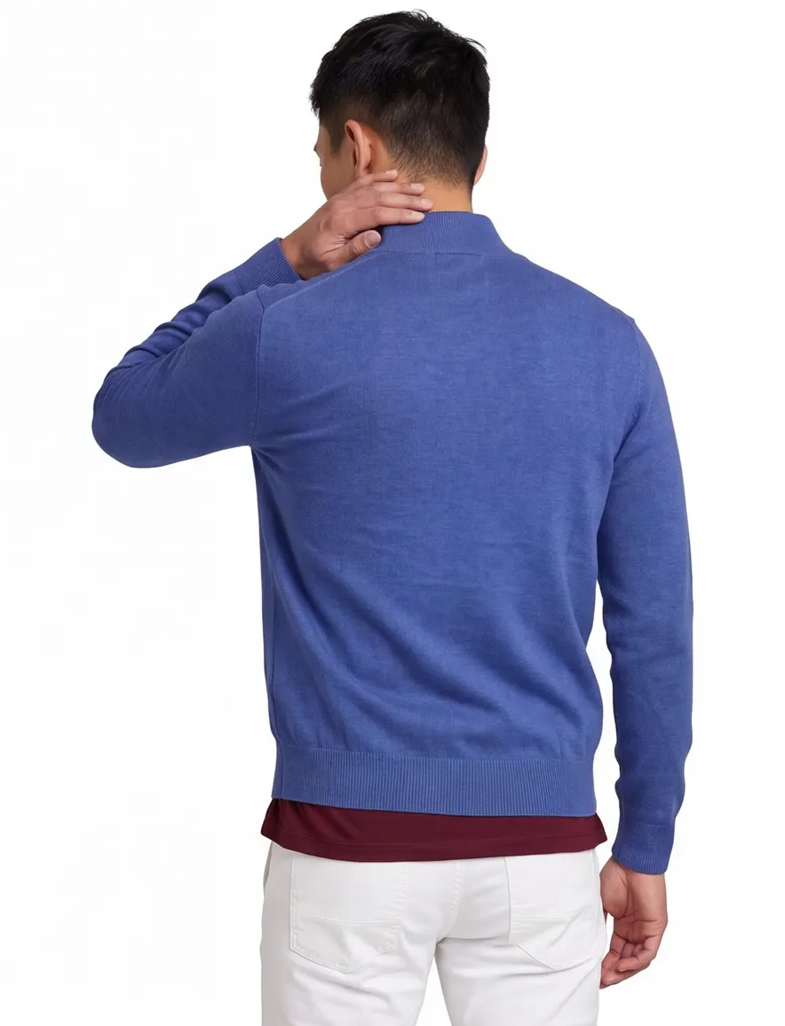 Portofino vest blauw gemeleerd hoge hals katoen